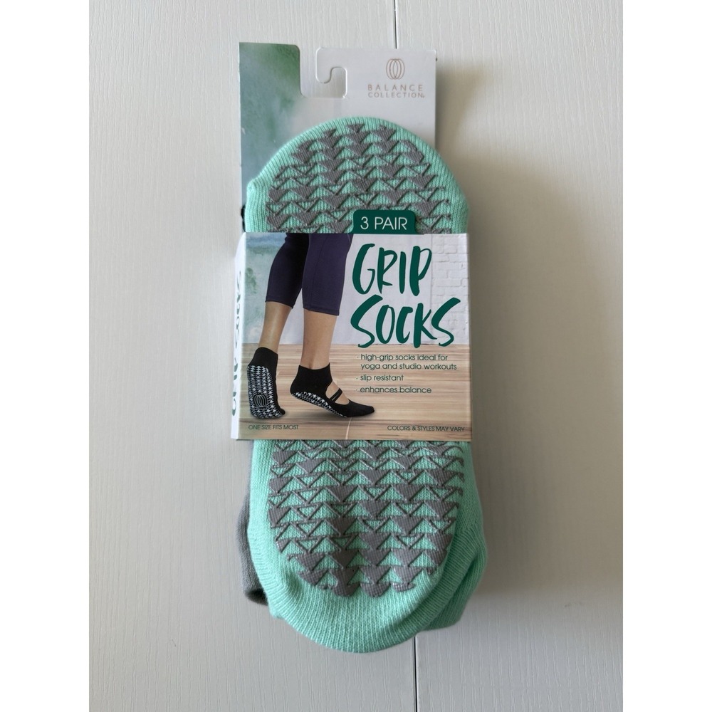 BALANCE COLLECTION Grip Socks Yoga, Seniors, Pilates One Size Fit Most 3 Pack